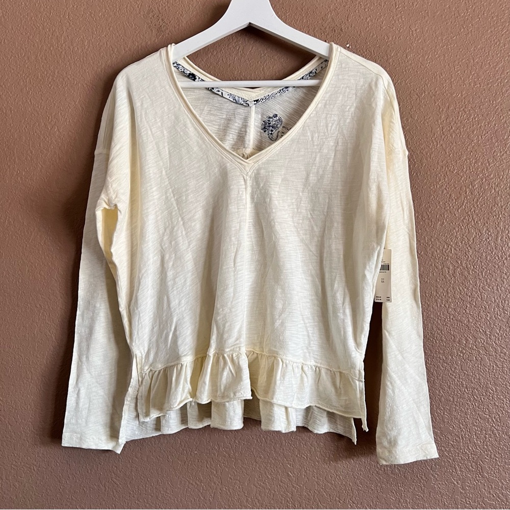 Anthropologie Pilcro Ruffle Long Sleeve Oversized Cream Color Top Size XS NWT